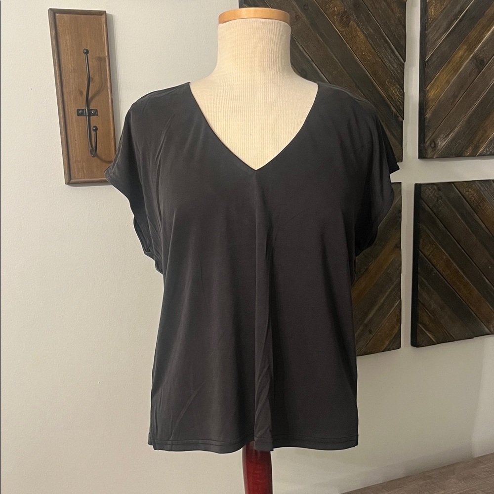 Mystree Charcoal V-Neck Short Sleeve Top